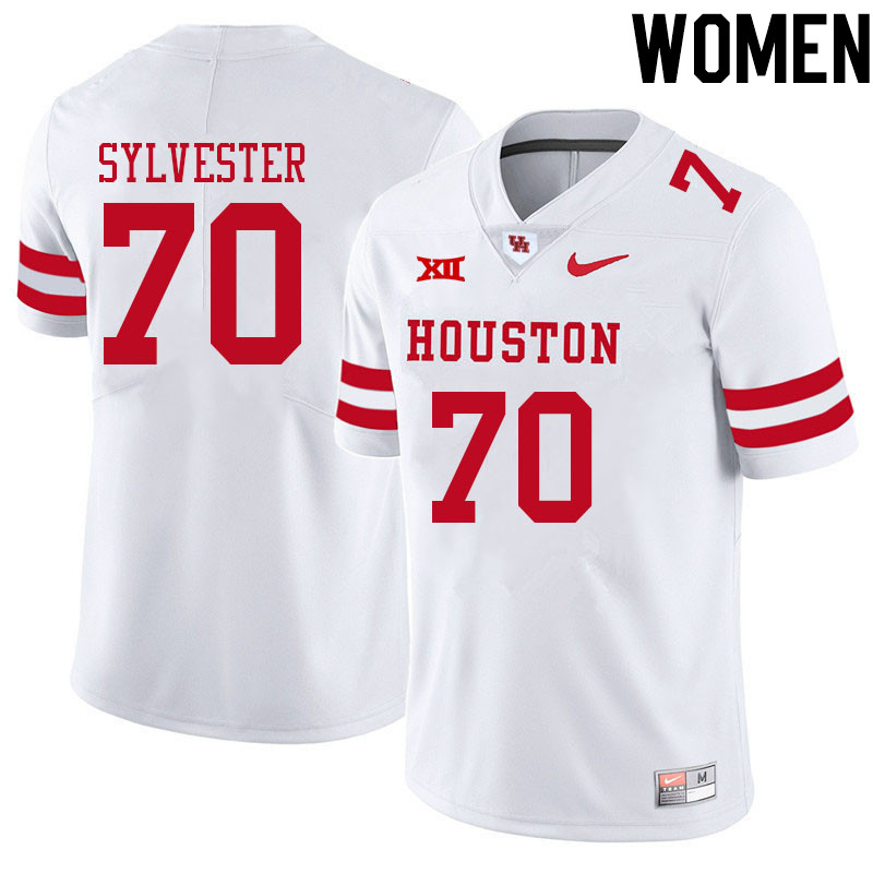 Women #70 Trevonte Sylvester Houston Cougars College Big 12 Conference Football Jerseys Sale-White